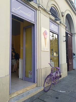 As seen from outside at Levendula Kezmuves Fagylaltozo in Budapest