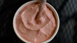 strawberry shake w/ barley malt syrup at Galaxy Rune in Seattle