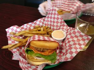 Rune burger and fries at Galaxy Rune in Seattle