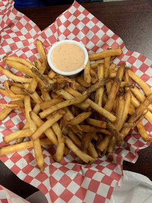 House fries with delicious sauce at Galaxy Rune in Seattle