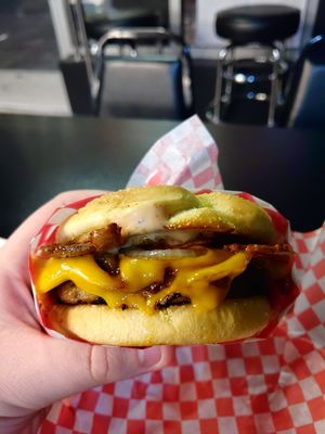 Cowgirl burger at Galaxy Rune in Seattle