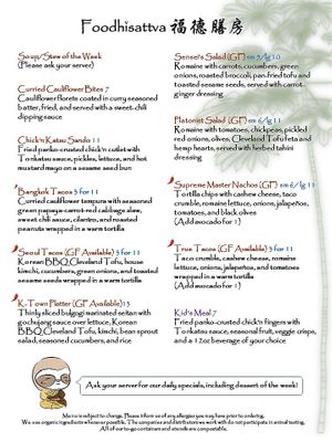 Fall/Winter 2019 Menu  at Foodhisattva in Cleveland Heights