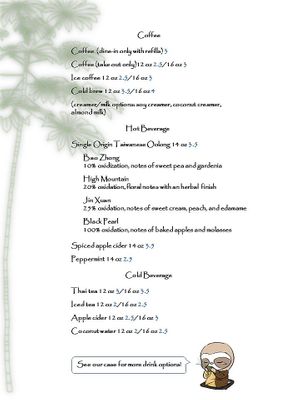 Fall/Winter 2019 drink menu at Foodhisattva in Cleveland Heights