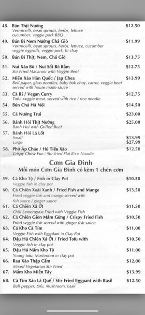 Takeout menu pg 4 at Hoa Dang Vegetarian Restaurant in San Jose