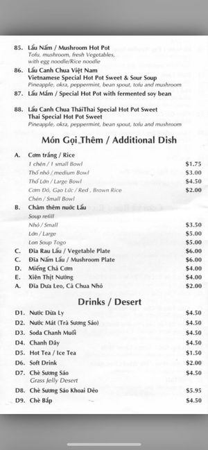 Takeout menu pg 6 at Hoa Dang Vegetarian Restaurant in San Jose