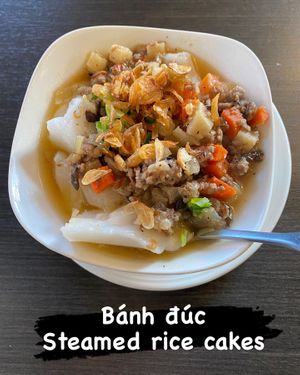 Steamed savory coconut rice cake appetizer  #Veganuary at Hoa Dang Vegetarian Restaurant in San Jose