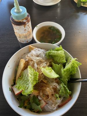 Hủ tiếu khô, after adding the special brown sauce   at Hoa Dang Vegetarian Restaurant in San Jose