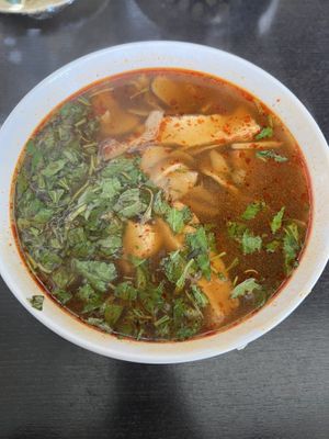 Spicy noodle soup - bun hue  at Hoa Dang Vegetarian Restaurant in San Jose