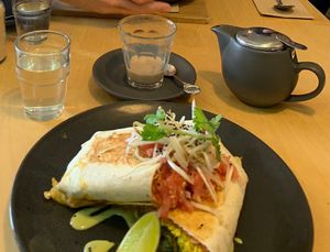 Vegan breakfast burrito  at Birchwood Jindabyne in Jindabyne