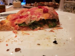 Inside the calzone...vegan mozz and ricotta cheeses, spinach and eggplant! at Da Vinci's in Summer Hill