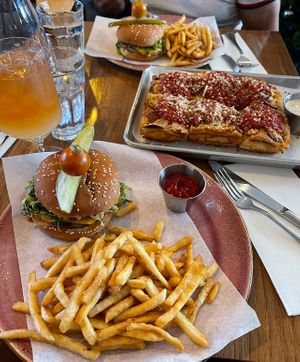 Nic’s burgers with crispy fries 🍔 🍟  at Nic's on Beverly in Los Angeles