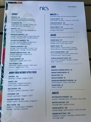Menu  at Nic's on Beverly in Los Angeles
