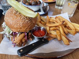Fried Oyster Mushroom Sandwich  at Nic's on Beverly in Los Angeles