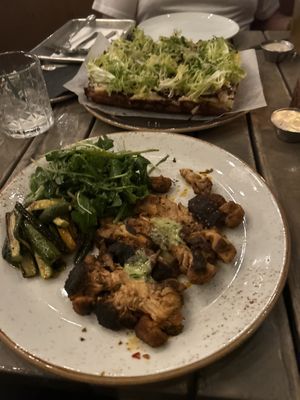 Lions mane lacked actual flavor, fell apart. The greens were over salted, seasonal vegetables weren’t even warm. The pizza was okay, too much truffle flavor but a decent crust.  at Nic's on Beverly in Los Angeles