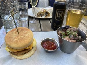 Breakfast sandwich and breakfast burrito   at Nic's on Beverly in Los Angeles