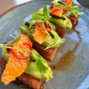 Avocado Crispy Rice  at Nic's on Beverly in Los Angeles