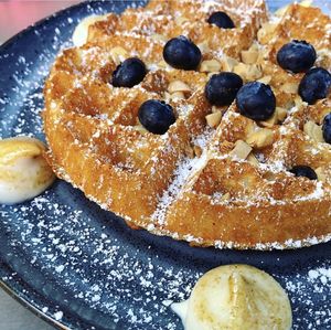 Almond Blueberry Waffle  at Nic's on Beverly in Los Angeles