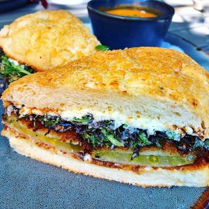 Fried Green Tomato Sandwich  at Nic's on Beverly in Los Angeles