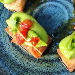 Avocado Crispy Rice  at Nic's on Beverly in Los Angeles