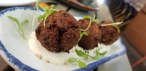 Falafel balls with truffle tahini at Nic's on Beverly in Los Angeles