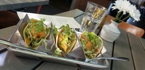 Tempura Avocado Tacos - amazing! at Nic's on Beverly in Los Angeles