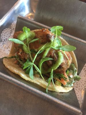 Tempura avocado tacos  at Nic's on Beverly in Los Angeles