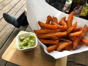 Sweet potatoes with guacamole  at Doma in Sigulda