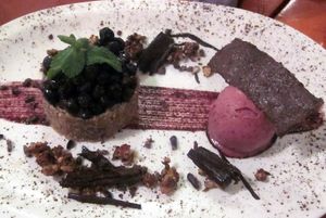 Vegan blueberry pie and raspberry ice cream (raw) at Buenos Aires Verde - Gorriti in Buenos Aires