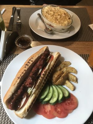 Kofta sandwich and sausage lasagna    at Vegan In Our House in Cairo