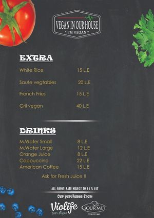 Menu at Vegan In Our House in Cairo