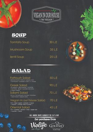 Menu at Vegan In Our House in Cairo