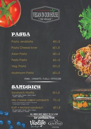 Menu at Vegan In Our House in Cairo