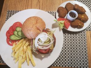 Mushroom burger and nuggets at Vegan In Our House in Cairo