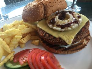 texas burger, arrived like this...  at Vegan In Our House in Cairo