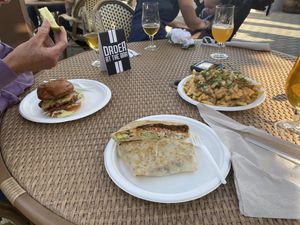 cheeseburger, munchwrap and fries  at Modern Times Beer in Santa Barbara