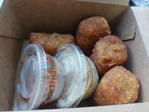 $9.00 Croquettes: amazing the smokey sauce was so good. Still pretty filling at Modern Times Beer in Santa Barbara