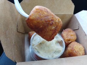 Croquettes with smokey dipping sauce yum at Modern Times Beer in Santa Barbara