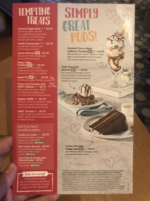 Dessert menu  at Brewers Fayre - Exeter in Exeter