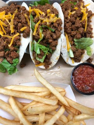 Meatless Taco’s. 3 flour tortilla’s, lettuce, tomato and cheddar. Also available as nacho’s! at Sharky's in Boonton
