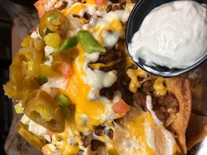 “Meatless” Nachos, cheddar cheese at Sharky's in Boonton