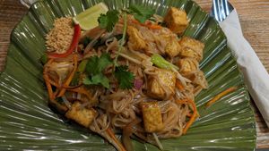 Veggie pad Thai with the egg removed (must be requested) at Thaikhun in Bath