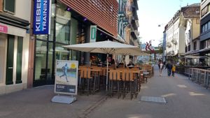Exterior and outdoor seating at Desperado in Basel