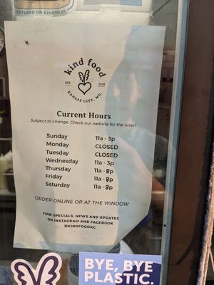 Hours at Kind Food in North Kansas City