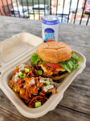 Burger and potatoes side at Kind Food in North Kansas City