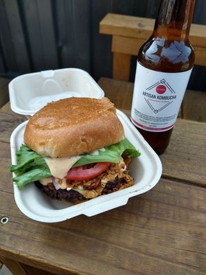 Bac'n Mushroom Meta Burger at Kind Food in North Kansas City