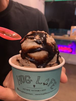 Reese’s pieces with chocolate drizzle   at Hug Life in Long Beach