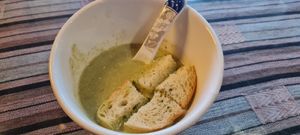 Broccoli and almond soup at Yangshuo Mountain Retreat in Yangshuo