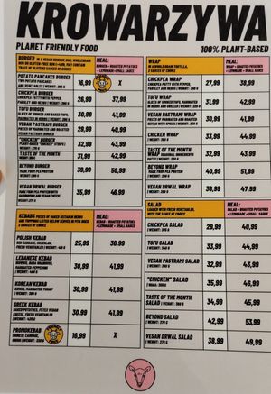 Menu in English 1 at Krowarzywa - Dzwonnicza in Warsaw