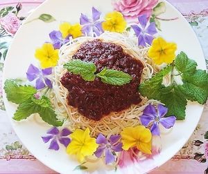 Brown rice pasta with tomato and sorghumsauce at LJ in Tokushima