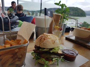 Vegan burger and fries at Lemon Resort in Grodek Nad Dunajcem